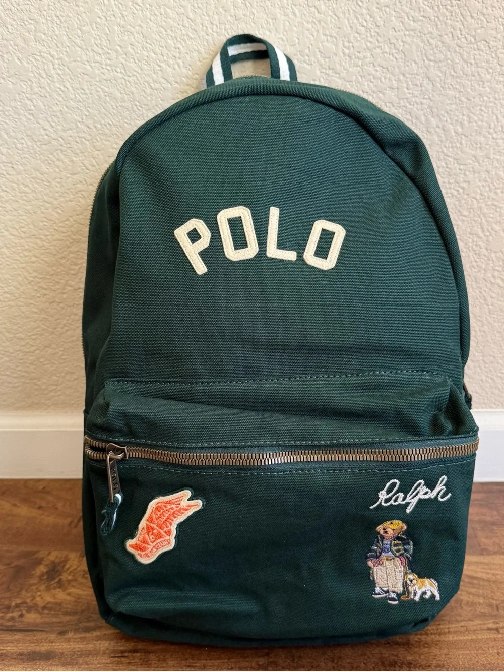 Polo by Ralph Lauren Dark Green Canvas Backpack with Embroidered Patches